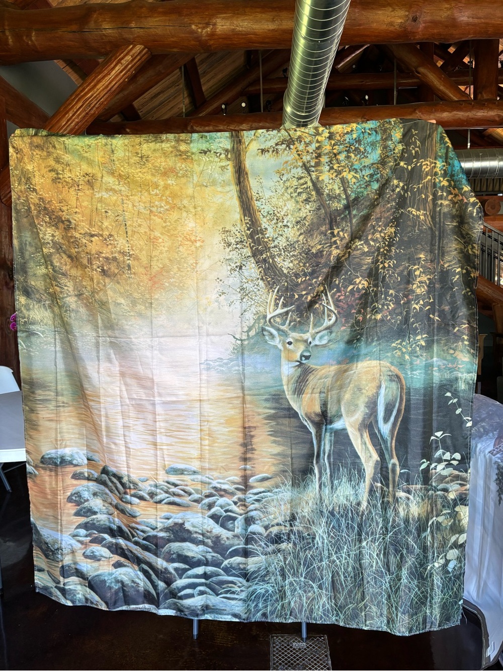 Woodland Deer Forest Stream Shower Curtain Cabin Lodge Rustic Bath Decor